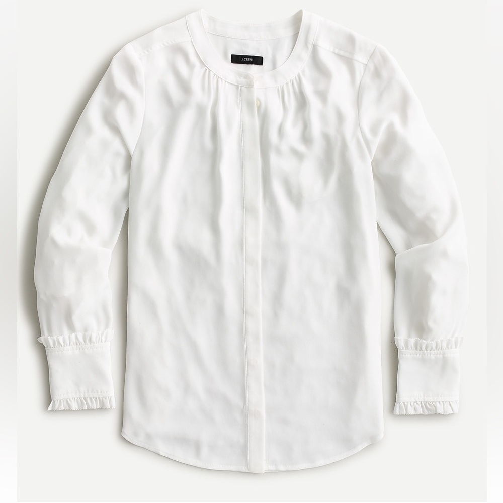 J.Crew Drapey Band-Collar Shirt With Ruffle Cuffs-AU278- Ivory- Size Medium